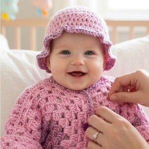 Sweater Hat Kimono Beanie Hand Crafted Set Pink Purple Crochet